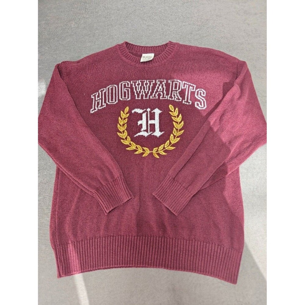Harry Potter Hogwarts Sweater Adult Small Burgundy Knit Wizarding World Collegia